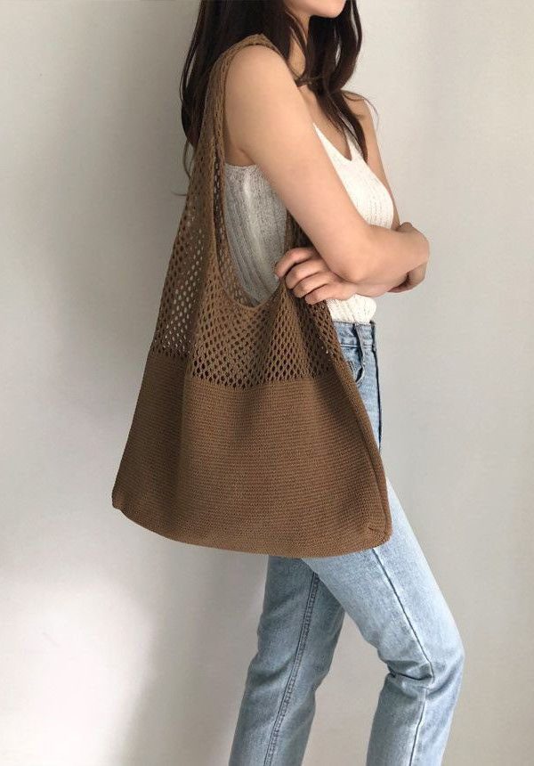 Retro Coffee Hollow Out Cotton Satchel Bag Handbag