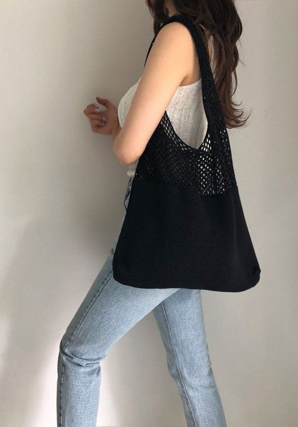 Retro Coffee Hollow Out Cotton Satchel Bag Handbag