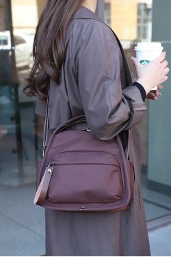 Retro Coffee Solid Durable Nylon Versatile Women Handbags