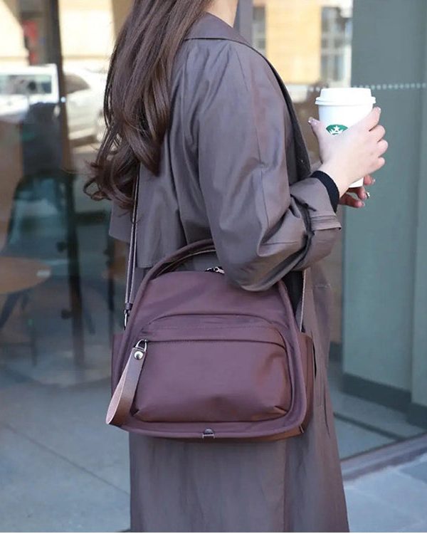 Retro Coffee Solid Durable Nylon Versatile Women Handbags