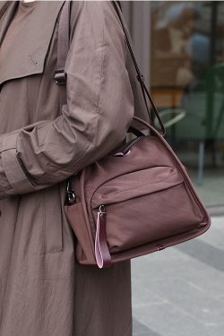 Retro Coffee Solid Durable Nylon Versatile Women Handbags
