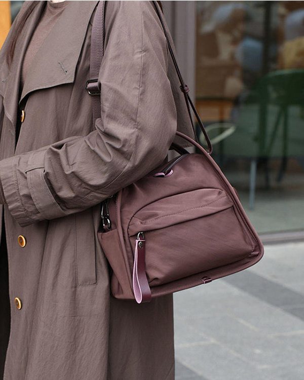 Retro Coffee Solid Durable Nylon Versatile Women Handbags