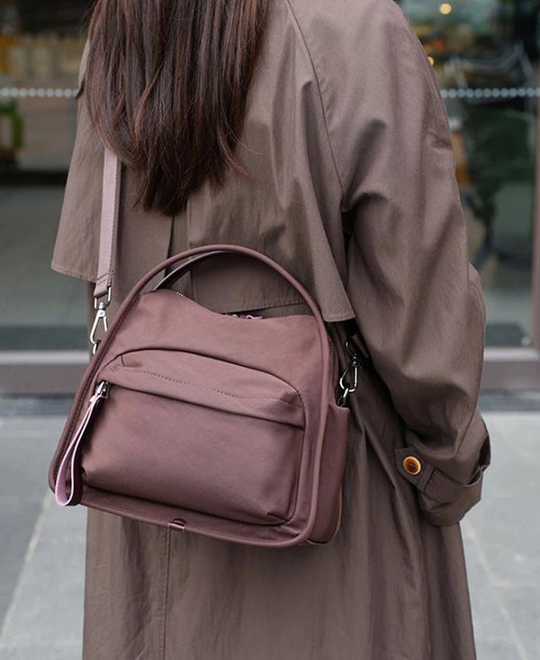 Retro Coffee Solid Durable Nylon Versatile Women Handbags