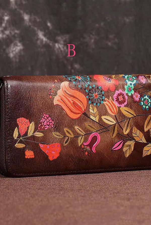 Retro Embossed Durable Calf Leather Zipper Wallet Purse