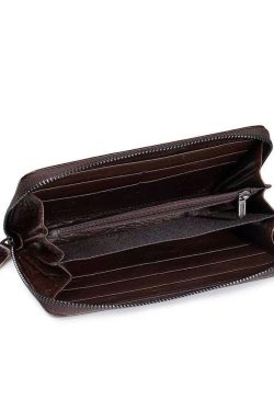 Retro Embossed Durable Calf Leather Zipper Wallet Purse