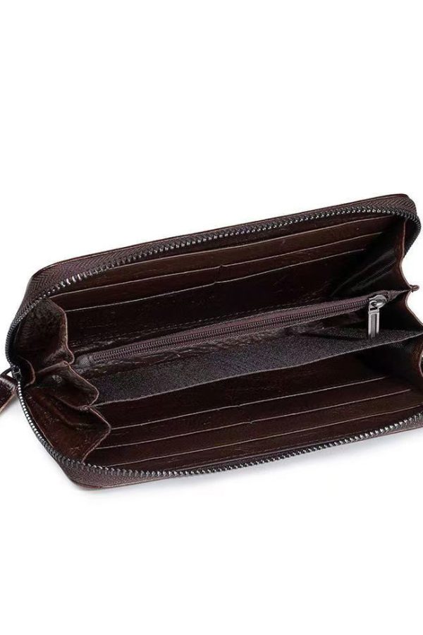 Retro Embossed Durable Calf Leather Zipper Wallet Purse