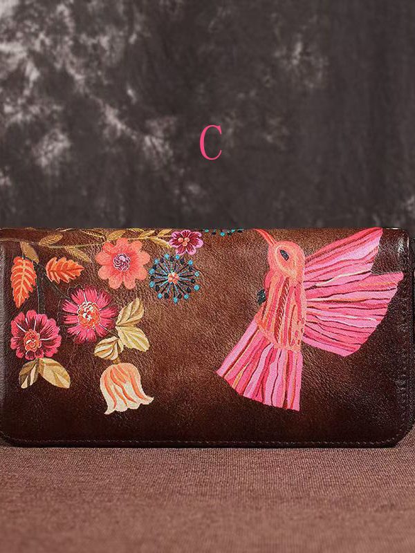 Retro Embossed Durable Calf Leather Zipper Wallet Purse