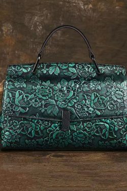 Retro Green Embossed Calf Leather Messenger Bag