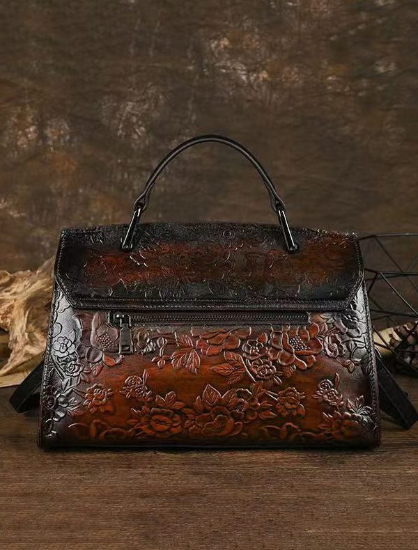 Retro Green Embossed Calf Leather Messenger Bag