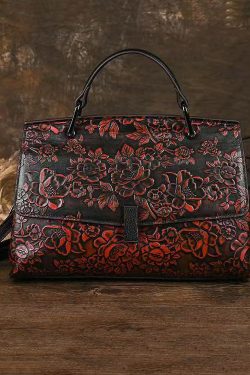 Retro Green Embossed Calf Leather Messenger Bag