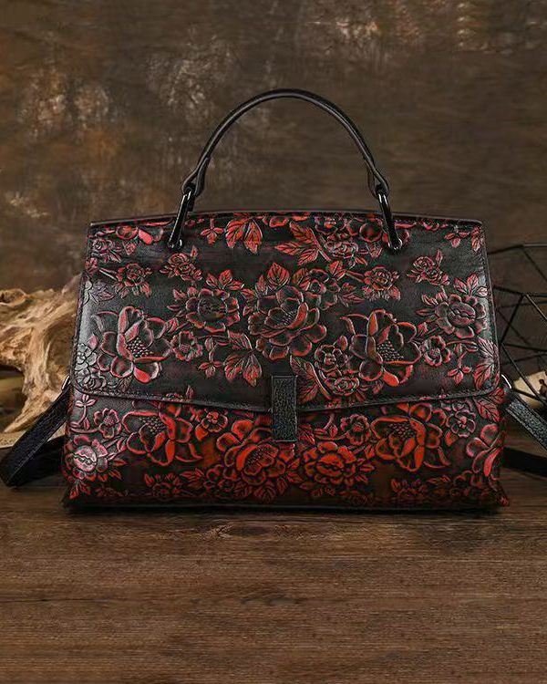 Retro Green Embossed Calf Leather Messenger Bag