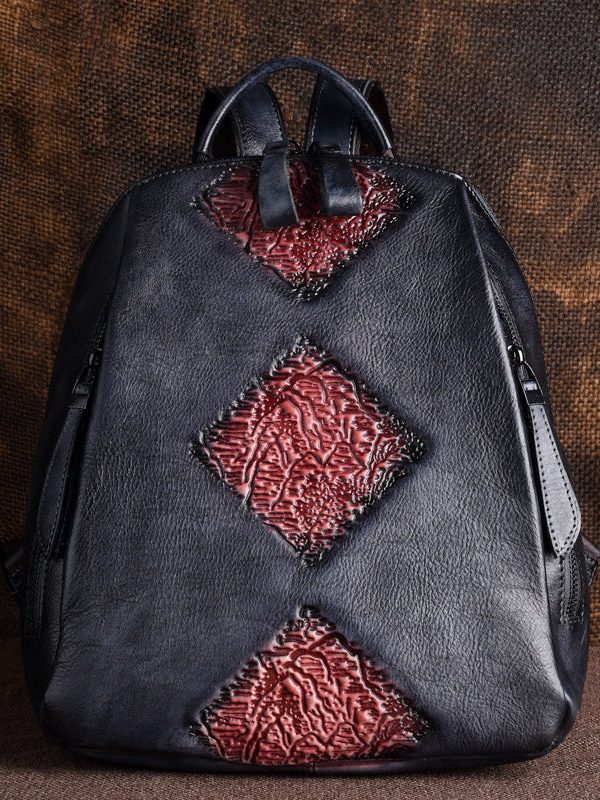 Retro Green Large Capacity Durable Calf Leather Backpack Bag