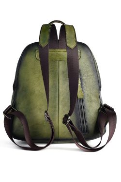 Retro Green Large Capacity Durable Calf Leather Backpack Bag