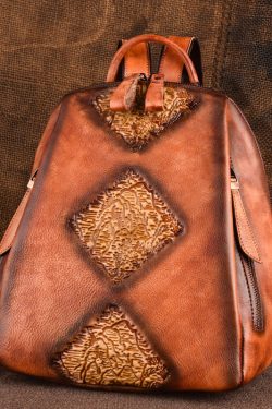 Retro Green Large Capacity Durable Calf Leather Backpack Bag