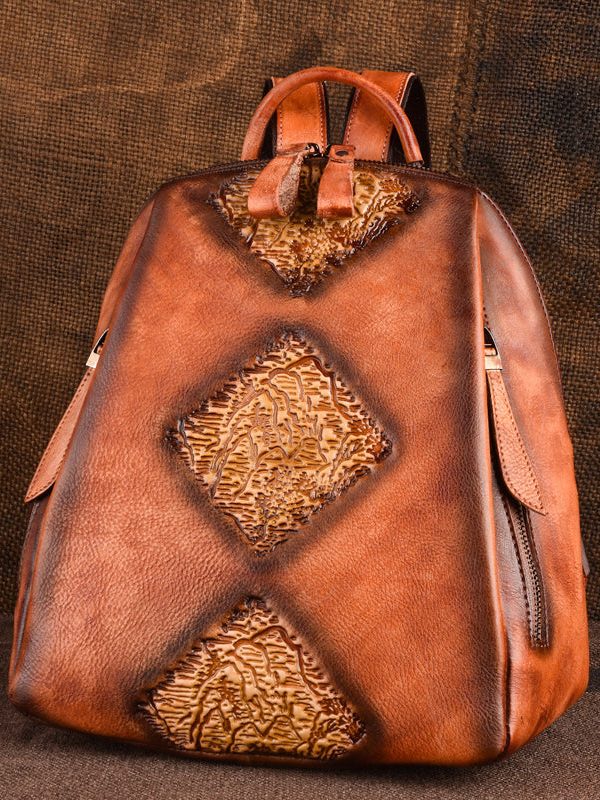 Retro Green Large Capacity Durable Calf Leather Backpack Bag