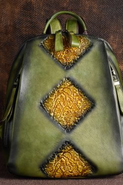 Retro Green Large Capacity Durable Calf Leather Backpack Bag
