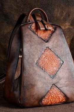 Retro Green Large Capacity Durable Calf Leather Backpack Bag