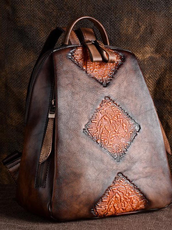 Retro Green Large Capacity Durable Calf Leather Backpack Bag