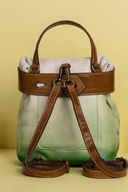 Retro Green Print Paitings Calf Leather Backpack Bag