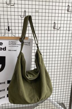 Retro Green Solid Canvas Satchel Handbag