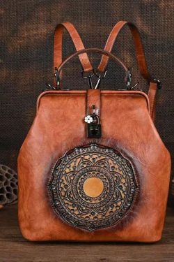 Retro Green Three Dimensional Carved Totem Handmade Backpack