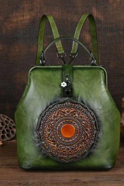 Retro Green Three Dimensional Carved Totem Handmade Backpack