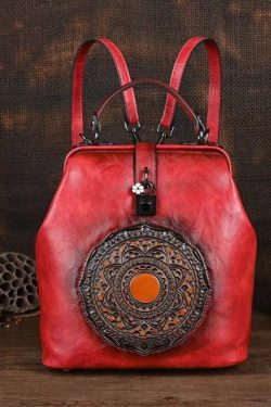 Retro Green Three Dimensional Carved Totem Handmade Backpack