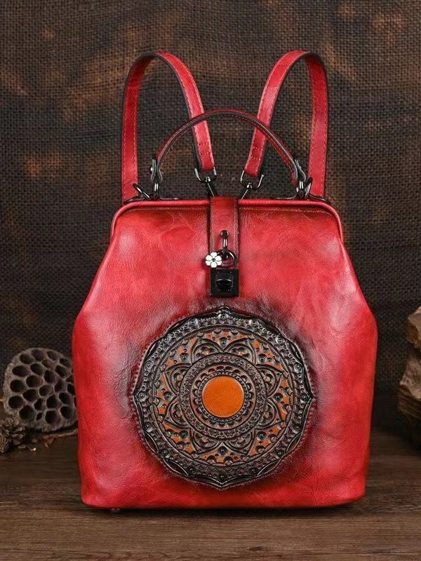 Retro Green Three Dimensional Carved Totem Handmade Backpack