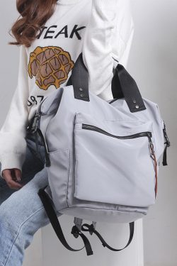 Retro Grey Solid Cotton Backpack Bag