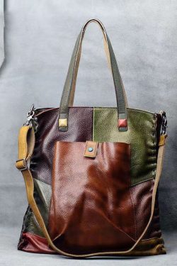 Retro Handmade Contrasting Color Large Capacity Cowhide Single Satchel Bag Handbag