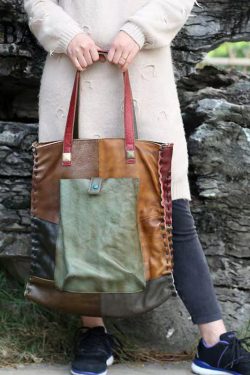 Retro Handmade Contrasting Color Large Capacity Cowhide Single Satchel Bag Handbag