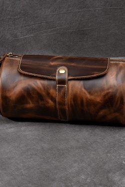 Retro Khaki Bucket Shape Paitings Calf Leather Messenger Bag