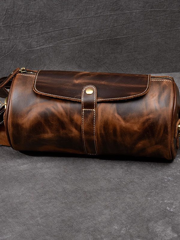 Retro Khaki Bucket Shape Paitings Calf Leather Messenger Bag