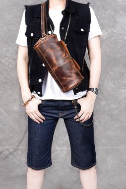 Retro Khaki Bucket Shape Paitings Calf Leather Messenger Bag