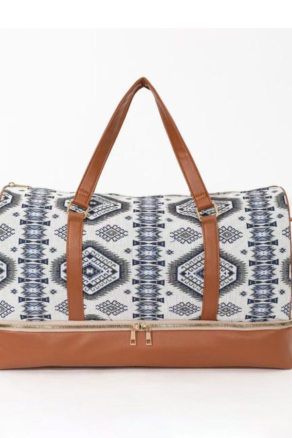 Retro Khaki Print Patchwork Large Capacity Faux Leather Weekender Handbag