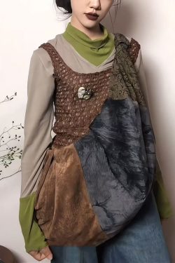 Retro Large Capacity Colorblock Spliced Shoulder Bag