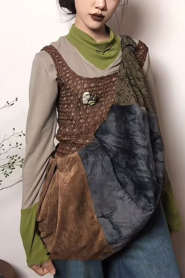 Retro Large Capacity Colorblock Spliced Shoulder Bag