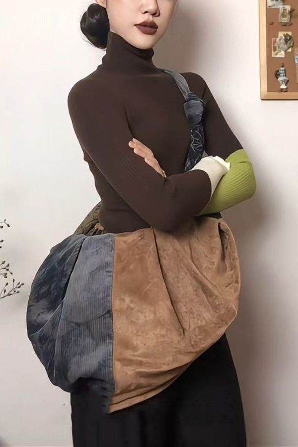 Retro Large Capacity Colorblock Spliced Shoulder Bag