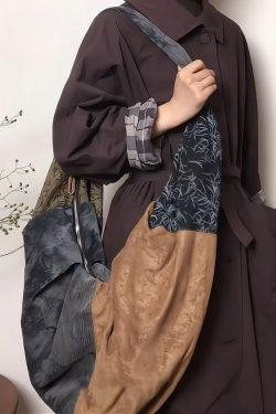 Retro Large Capacity Colorblock Spliced Shoulder Bag