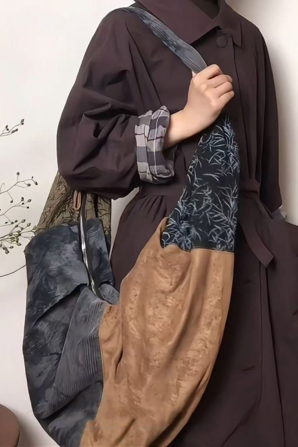 Retro Large Capacity Colorblock Spliced Shoulder Bag