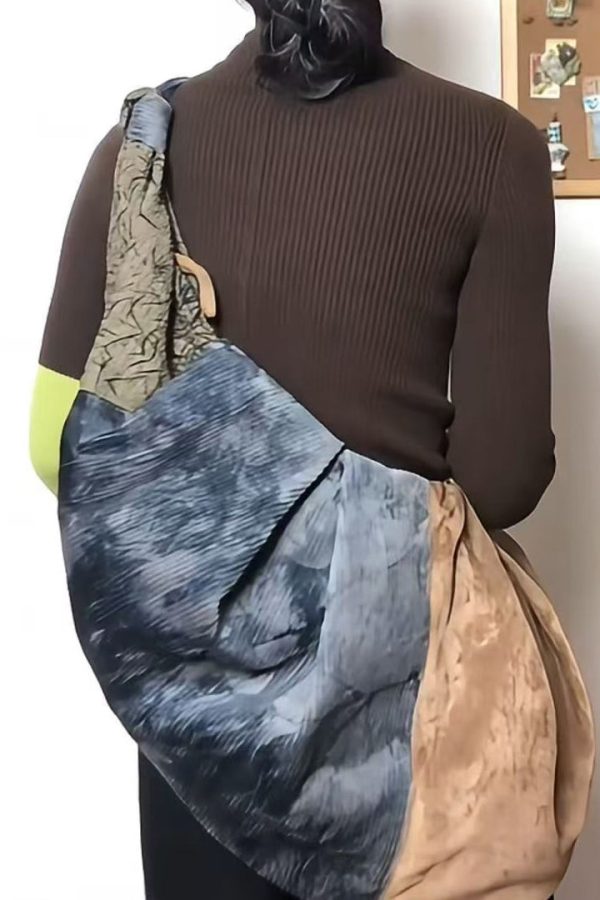 Retro Large Capacity Colorblock Spliced Shoulder Bag