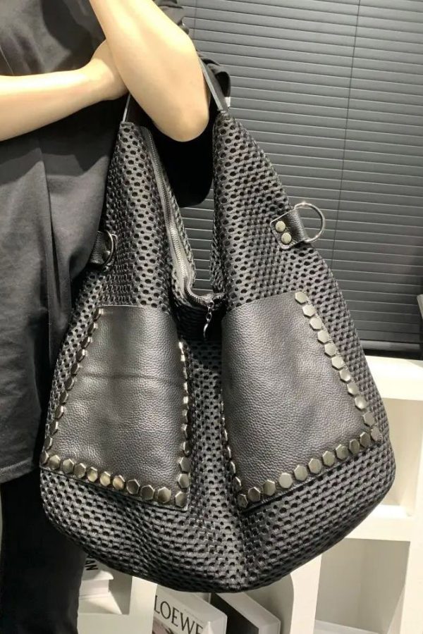 Retro Mesh Large Capacity Shoulder Bag Punk Style