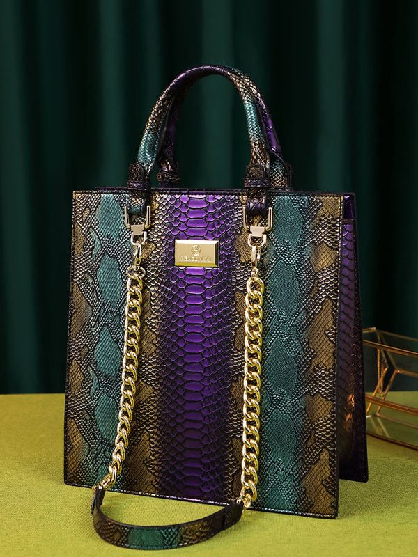 Retro Mixed Color Serpentine Large Capacity Tote Handbag