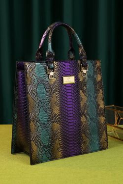 Retro Mixed Color Serpentine Large Capacity Tote Handbag