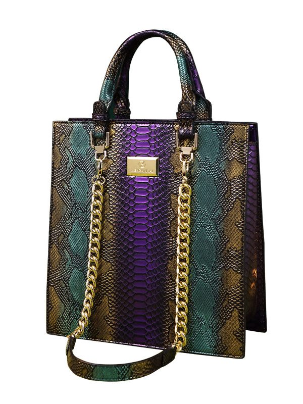Retro Mixed Color Serpentine Large Capacity Tote Handbag