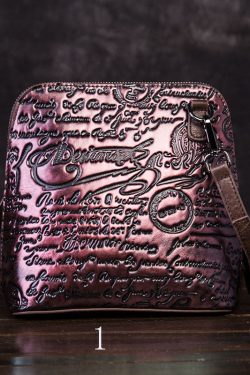 Retro Multicolour Letter Embossing Calf Leather Satchel Handbag