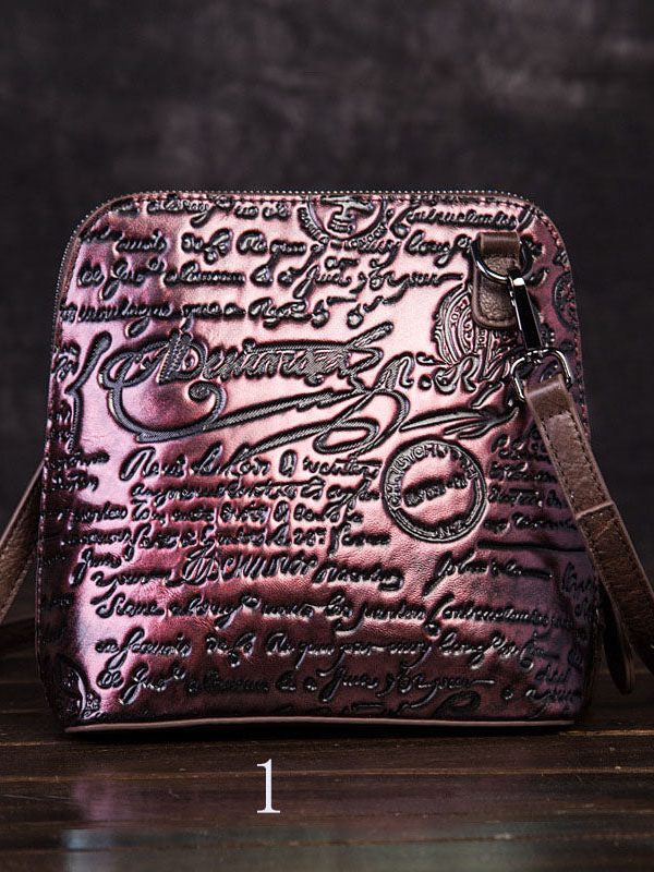 Retro Multicolour Letter Embossing Calf Leather Satchel Handbag