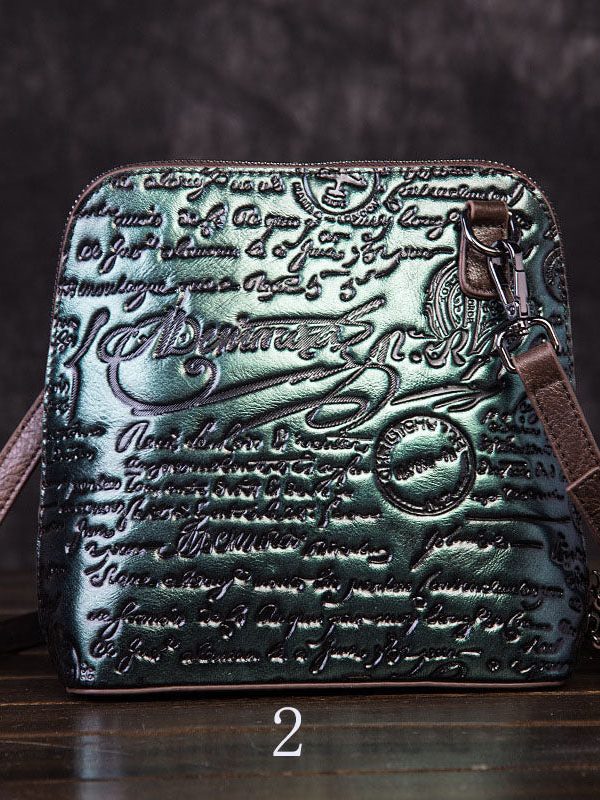 Retro Multicolour Letter Embossing Calf Leather Satchel Handbag