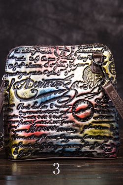 Retro Multicolour Letter Embossing Calf Leather Satchel Handbag