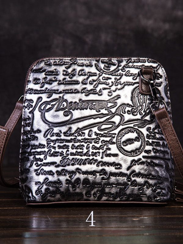 Retro Multicolour Letter Embossing Calf Leather Satchel Handbag